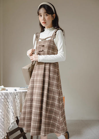 Cocoa Plaid Flutter Cami Dress