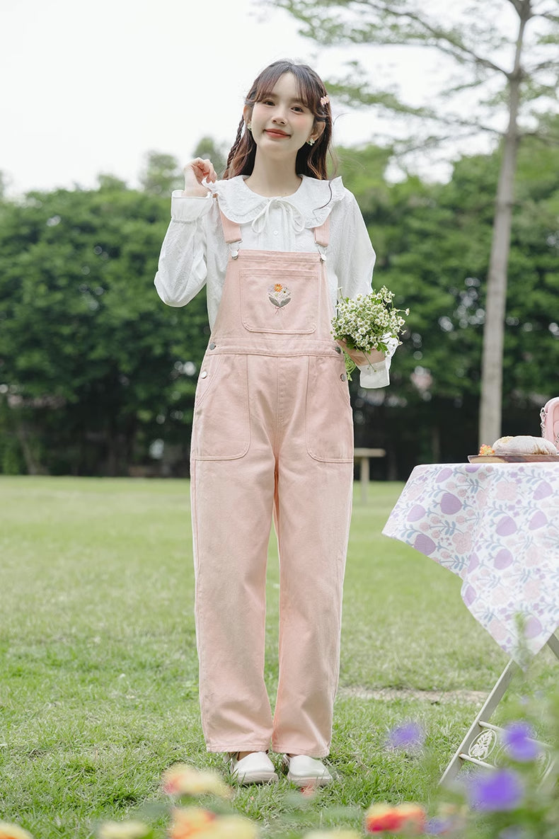 Flower Bouquet Embroidered Overalls