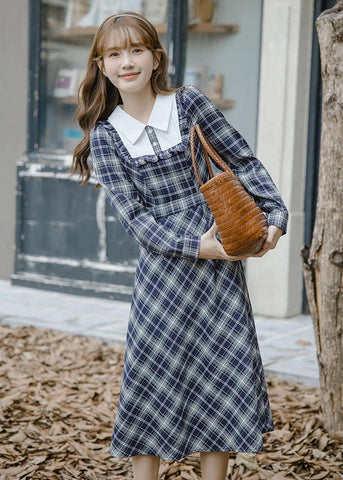 Vestido midi de cuadros uni