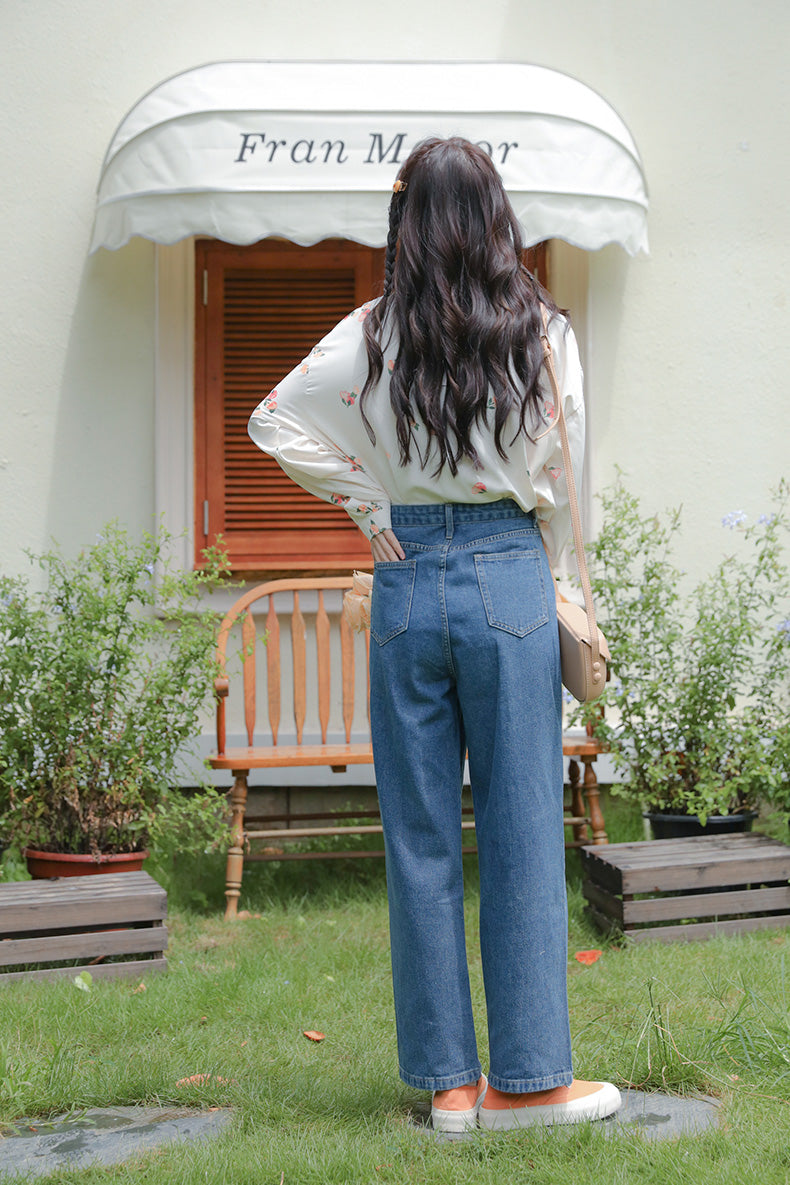 Embroidered Button Pocket Jeans