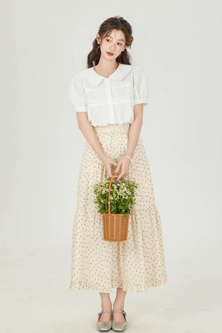 Ditsy Floral Tiered Midi Skirt