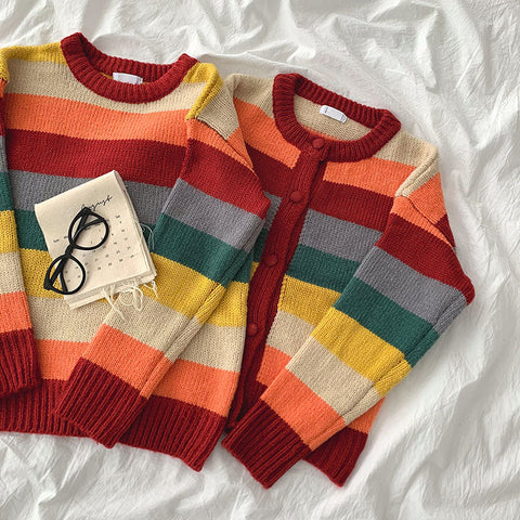 Herbstlicher Regenbogenpullover/Cardigan