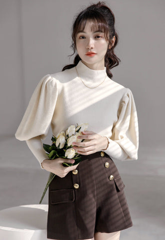 Puff Sleeve High Neck Sweater