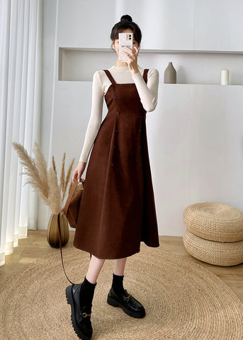 Corduroy Suede Double Button Cami Dress