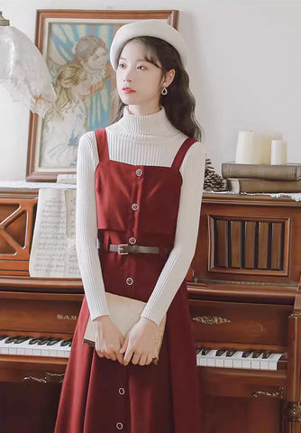 Suede Button Up Cami Pinafore Dress