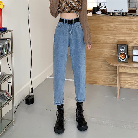 Belted Cropped Mom Jeans