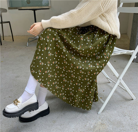 Raining Flowers Corduroy Midi Skirt