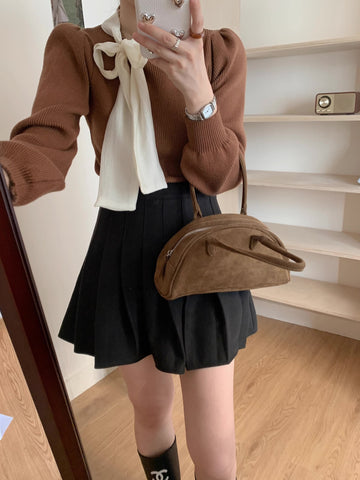 Pullover mit Puffärmeln und Bindekragen