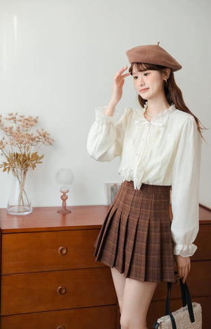 Ruffle Trim Tie Neck Blouse