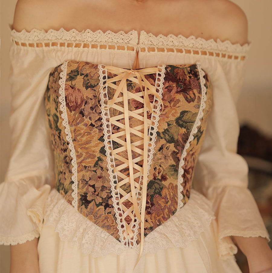 Rustic Floral Lace Up Corset