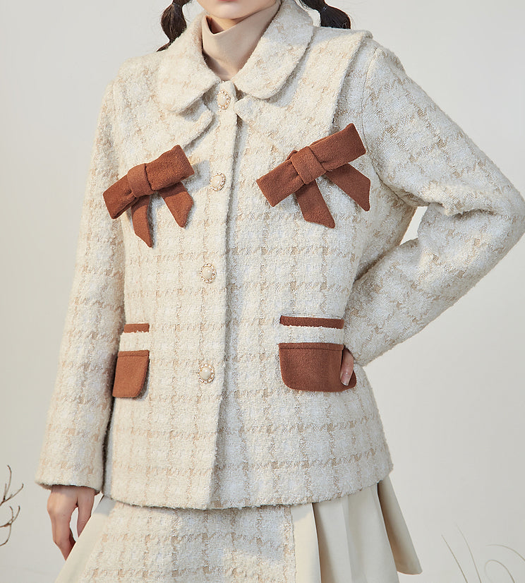 Latte Plaid Tweed Jacket / Skirt