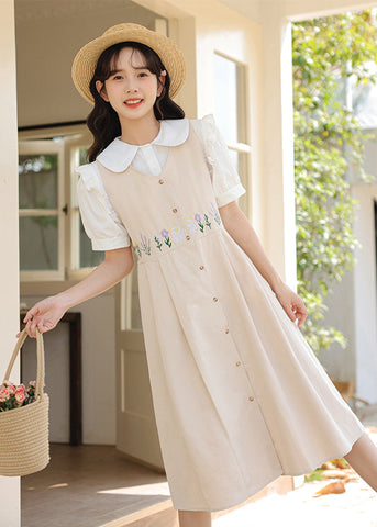 Wild Garden Button Pinafore Dress