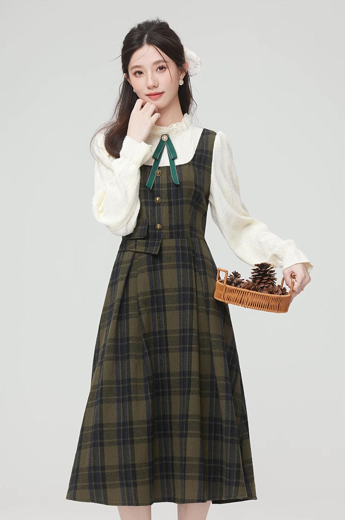 Cabin Plaid Twofer Midikleid