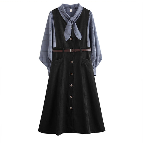 Button Up Suede Pinafore Dress