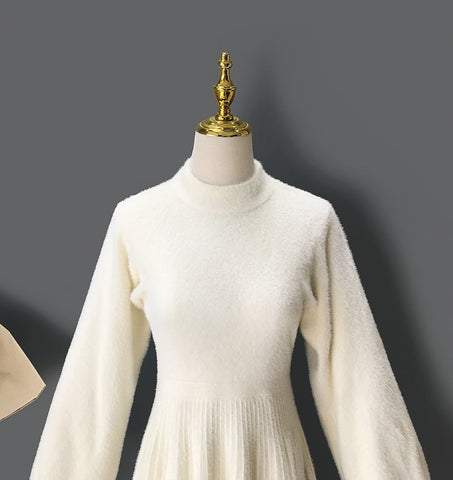 Fuzzy Puff Sleeve Sweater Dress