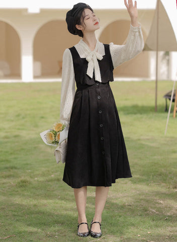 Scallop Button Up Twofer Dress