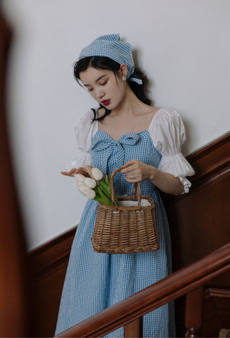 Vestido midi de cuadros vichy de jardín