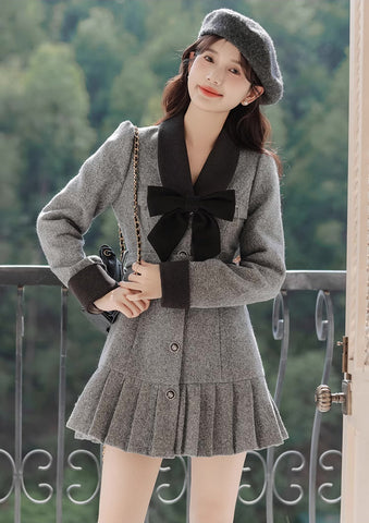 Peter Pan Collar Bow Mini Dress Coat