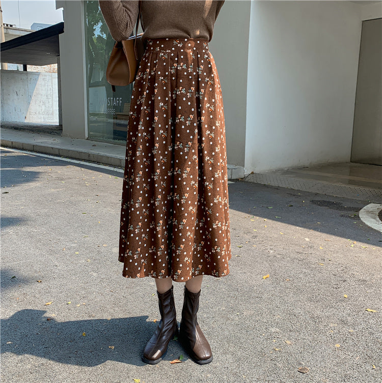 Raining Flowers Corduroy Midi Skirt