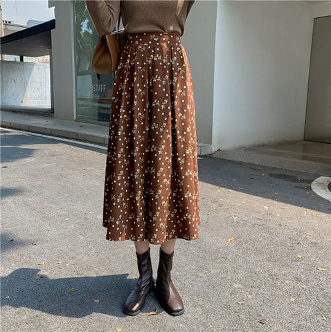 Raining Flowers Corduroy Midi Skirt