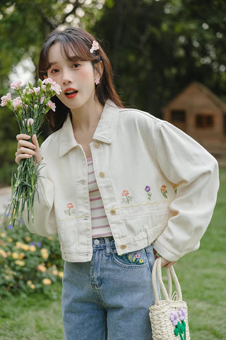 Personal Garden Embroidered Denim Jacket