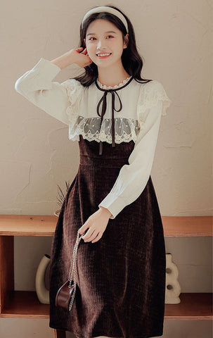 Square Lace High Neck Sweater Dress
