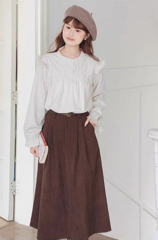 Belted Corduroy Midi Skirt