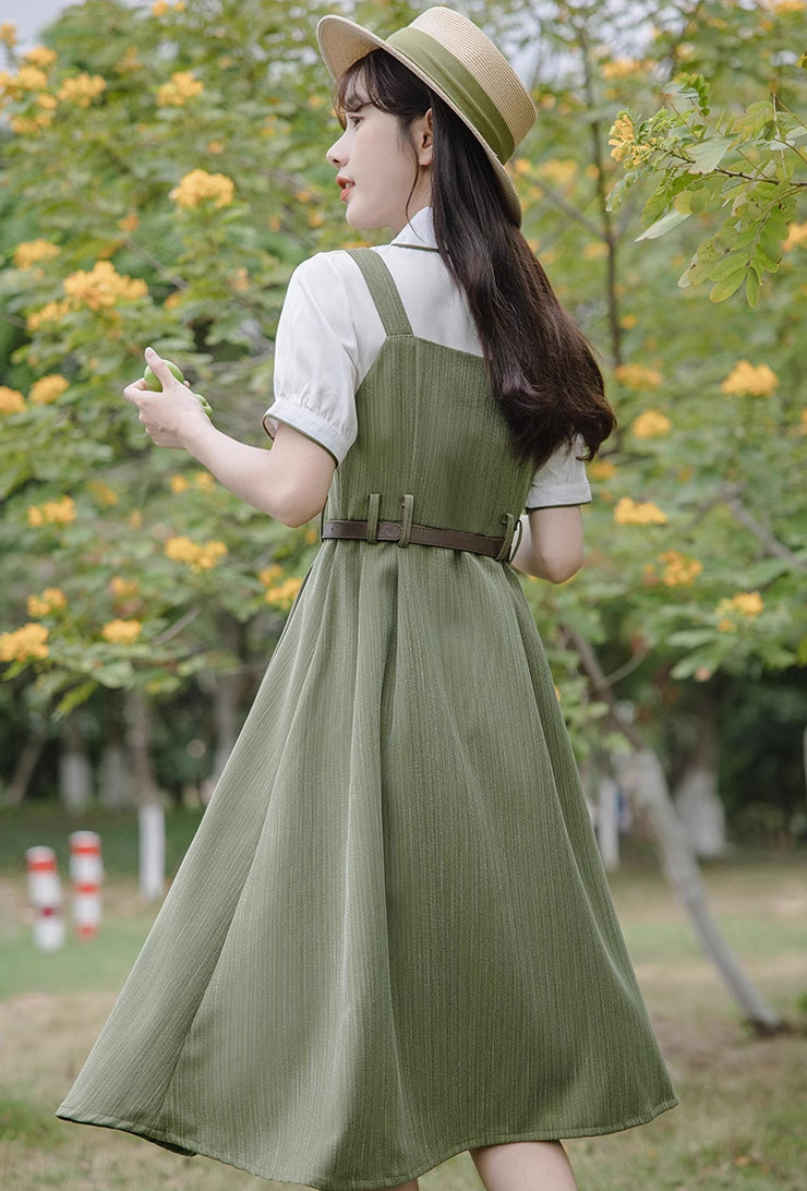 Vestido camisola festoneado con botones y raya diplomática