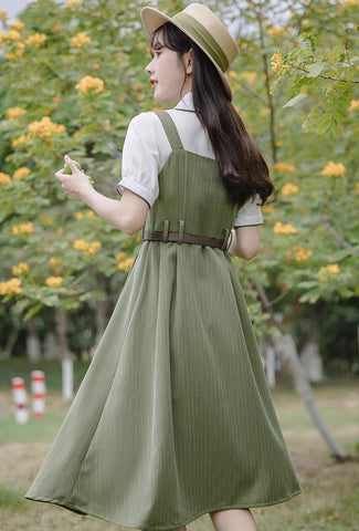Vestido camisola festoneado con botones y raya diplomática