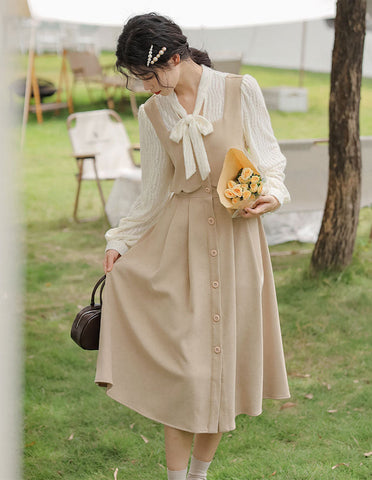 Scallop Button Up Twofer Dress