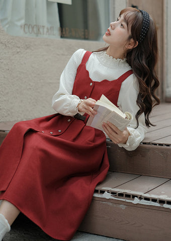 Camisole-Kleid mit Muschelsaum und Knopfleiste