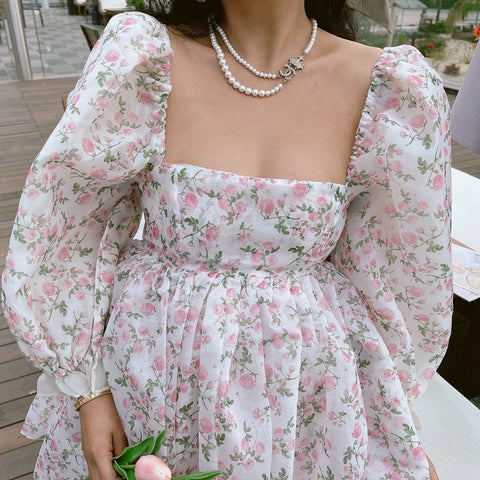 Vestido mini abullonado reversible Rose Tea