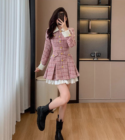 Vestido corto de tweed a cuadros coqueto