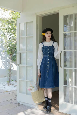 Midi-Camisole-Kleid aus Denim mit Knopfleiste