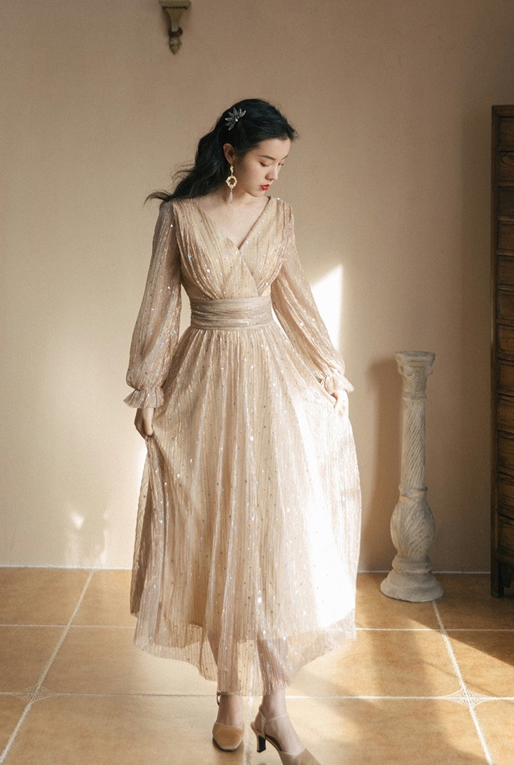 Vestido midi romántico brillante