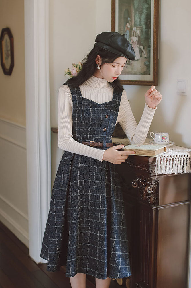 Vestido midi con pechera a cuadros