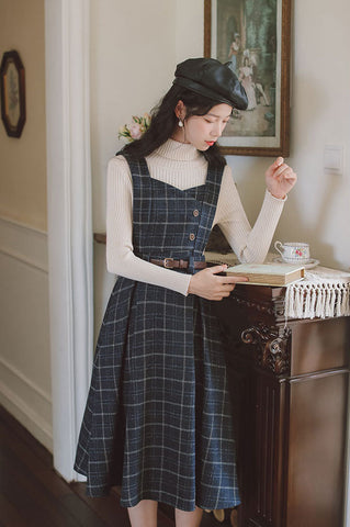 Plaid Pinafore Midi Dress