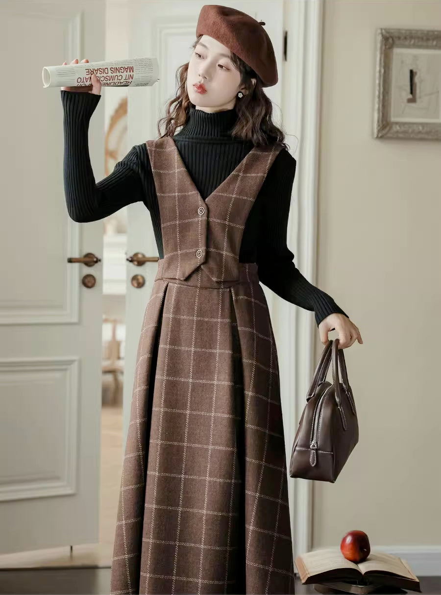 Vestido tipo pichi con chaleco a cuadros