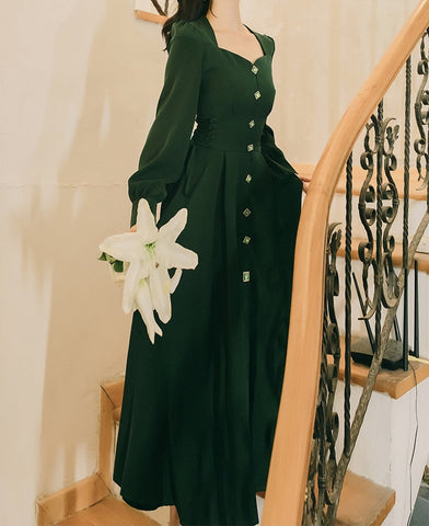 Emerald Button Midi Dress