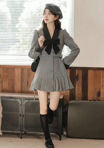 Peter Pan Collar Bow Mini Dress Coat