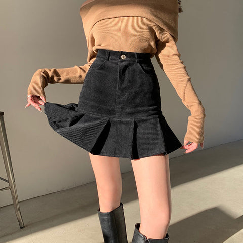 Corduroy Mermaid Pleated Skirt