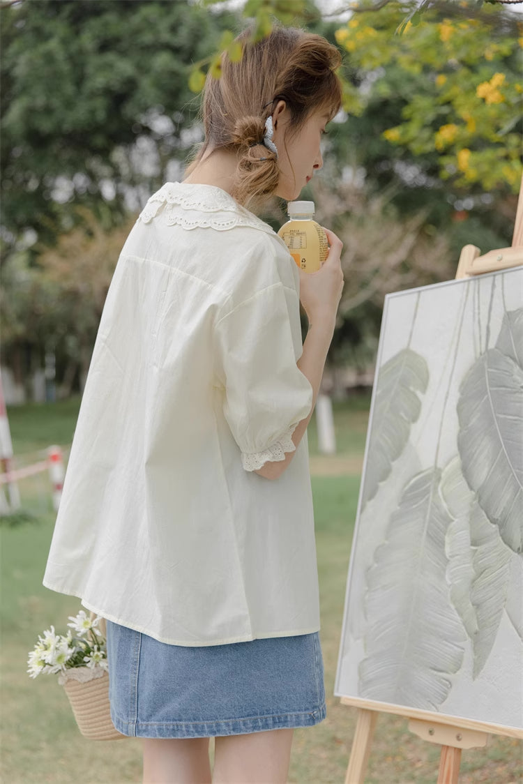 Bluse mit Broderie-Kragen