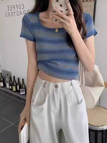 Color Block Striped Knit Crop Top