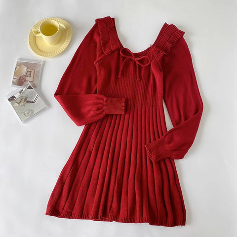 Ribbed Square Neck Mini Sweater Dress
