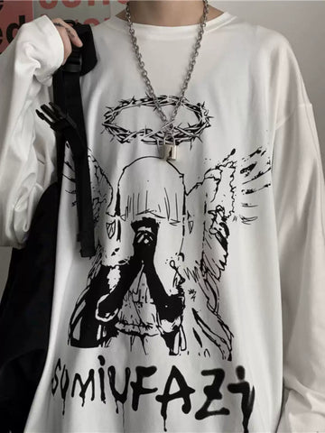 Camiseta gráfica negra de manga larga para hombre