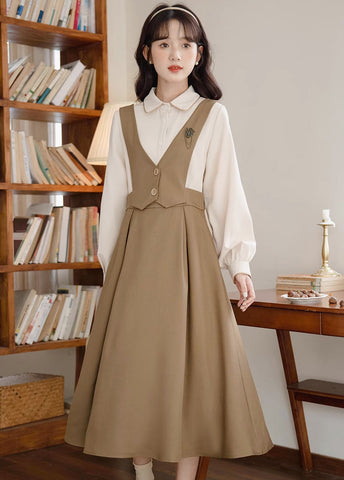 Basic Woven Vest Pinafore Dress / Blouse