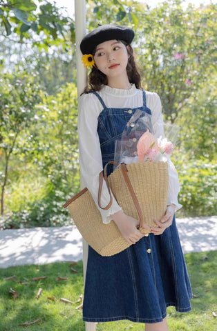 Midi-Camisole-Kleid aus Denim mit Knopfleiste