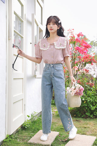 Cottage Flower Plaid Blouse