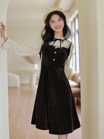 Frilly High Neck Corduroy Sweater Dress