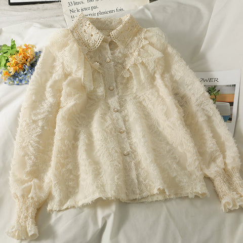 Ruffle Lace Button Up Shirt